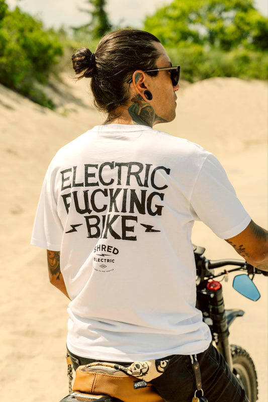 Electric Bike white t-shirt for electric bike enthusiasts