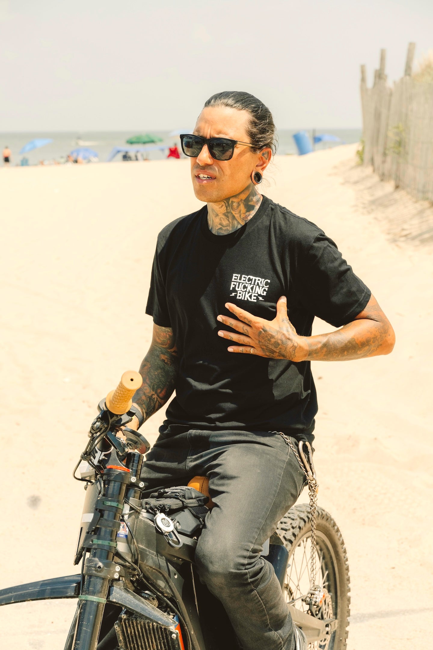 Electric Bike t-shirt design close-up front view on rider