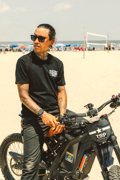 Electric Bike t-shirt worn by rider
